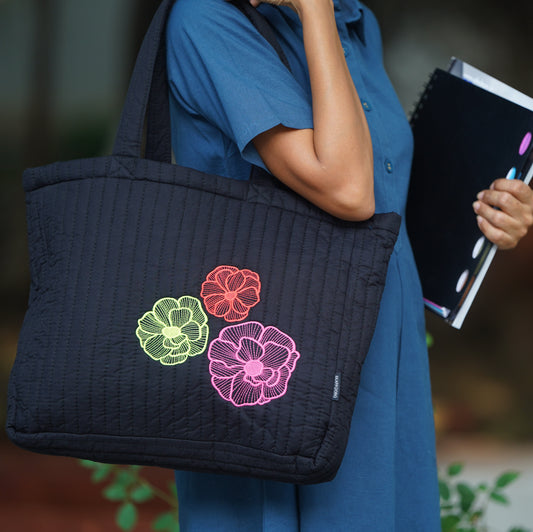 Quilted Zip Tote - Neon Bloom